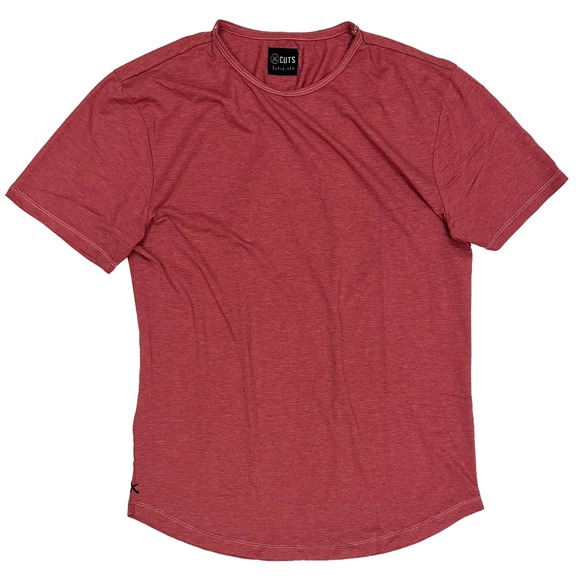 Cuts Clothing Curve Hem Crew Neck 4 Way Stretch Tee T-Shirt - Red Heather (EUC) - Picture 1 of 1